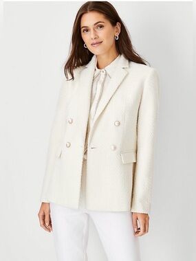 Ann Taylor Wool Blend Tweed Double-Breasted Blazer 4 Reg Like New!